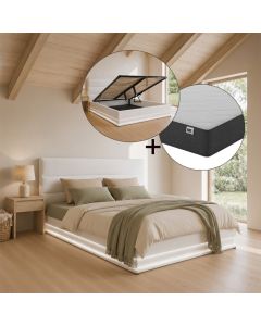 Lit coffre design Nitas blanc avec matelas (180x200cm)
