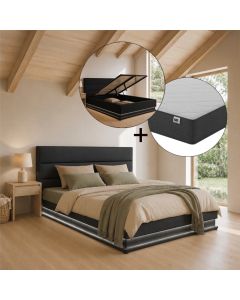 Lit coffre design Nitas noir avec matelas (150x190cm)
