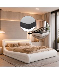 Lit coffre design Rodas - blanc avec matelas (160x200cm)