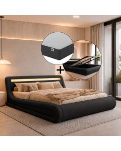 Lit coffre design Rodas - noir avec matelas (160x200cm)