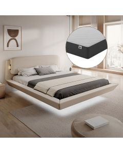 Lit double flottant Diana avec matelas en beige (150x190 cm)