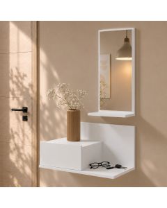 Meuble d'entrée avec tiroir et miroir Isabela couleur blanc