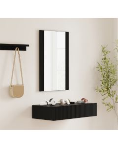 Meuble d'entrée Noir cannelé avec miroir et tiroir Amira