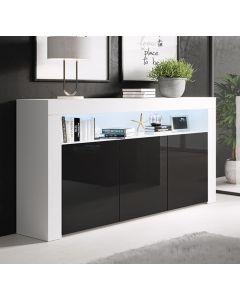 Buffet Salon modèle Aker couleur blanc et noir brillant
