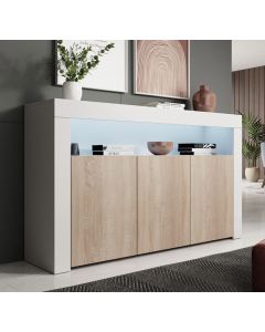 Buffet Salon modèle Aker couleur blanc et sonoma mat