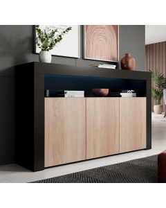 Buffet Salon modèle Aker couleur noir et sonoma mat