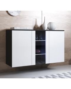 Buffet Salon modèle Luke A1 (120x70cm) couleur noir et blanc brillant
