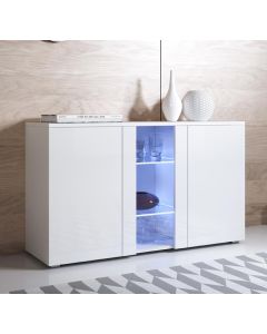 Buffet Salon modèle Luke A1 (120x72cm) couleur blanc brillant avec pieds standard