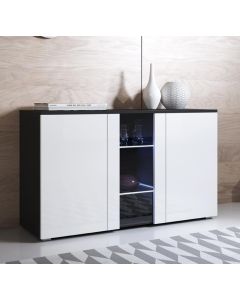 Buffet Salon modèle Luke A1 (120x72cm) couleur noir et blanc brillant avec pieds standard