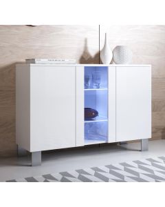 Buffet Salon modèle Luke A1 (120x82cm) couleur blanc brillant avec pieds en aluminium