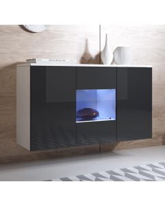 Buffet Salon modèle Luke A2 (120x70cm) couleur blanc et noir brillant