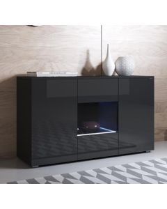 Buffet Salon modèle Luke A2 (120x72cm) couleur noir brillant avec pieds standard