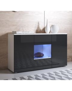 Buffet Salon modèle Luke A2 (120x72cm) couleur blanc et noir brillant avec pieds standard