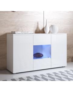 Buffet Salon modèle Luke A2 (120x72cm) couleur blanc brillant avec pieds standard