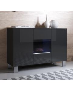 Buffet Salon modèle Luke A2 (120x82cm) couleur noir brillant avec pieds en aluminium