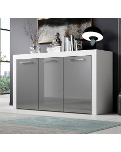 Buffet Salon modèle Nelia couleur blanc et gris brillant