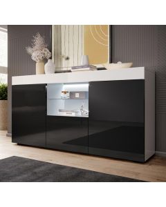 Buffet Salon modèle Sefora couleur blanc et noir brillant 135x73cm.