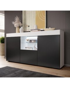 Buffet Salon modèle Sefora couleur blanc et noir mate 135x73cm.