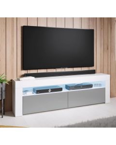 Meuble TV modèle Aker (140x50,5cm) couleur blanc et gris brillant