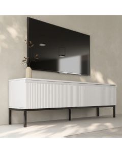 Meuble TV cannelé modèle Logan couleur Blanc