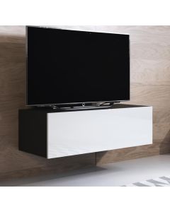 Meuble TV modèle Luke H1 (100x30cm) couleur noir et blanc brillant