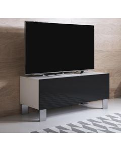 Meuble TV modèle Luke H1 (100x42cm) couleur blanc et noir brillant avec pieds en aluminium