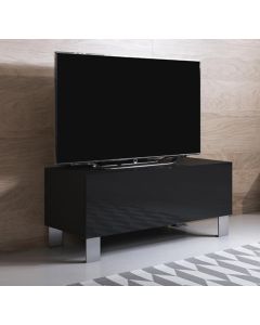 Meuble TV modèle Luke H1 (100x42cm) couleur noir brillant avec pieds en aluminium