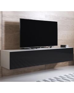 Meuble TV modèle Luke H2 (160x30cm) couleur blanc et noir brillant