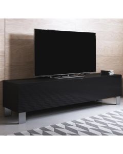 Meuble TV modèle Luke H2 (160x42cm) couleur noir brillant avec pieds en aluminium