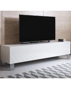 Meuble TV modèle Luke H2 (160x42cm) couleur blanc brillant avec pieds en aluminium