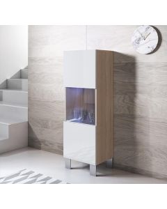 Vitrina modelo Luke V3 (40x138cm) color sonoma y blanco con patas de aluminio
