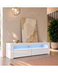 Meuble TV modèle Aker (140x50,5cm) couleur blanc brillant