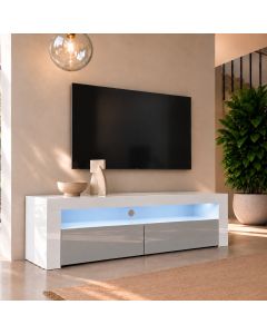 Meuble TV modèle Aker (140x50,5cm) couleur blanc et gris brillant