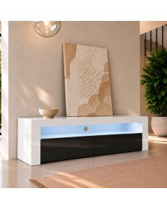 Meuble TV modèle Aker (140x50,5cm) couleur blanc et noir brillant