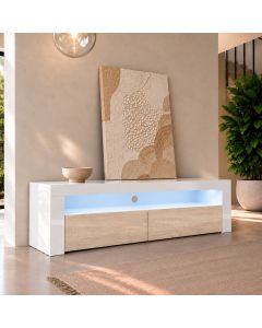 Meuble TV modèle Aker (140x50,5cm) couleur blanc et sonoma