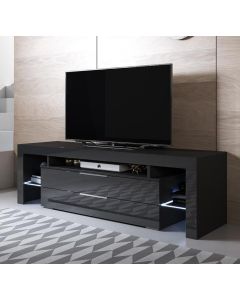 Meuble TV modèle Selma (160x53cm) couleur noir brillant avec LED RGB