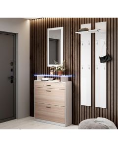 Ensemble de meubles d’entrée avec miroir et porte-manteau Paola blanc 