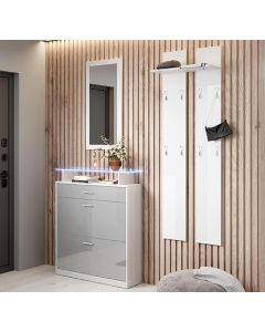 Ensemble de meubles d’entrée avec miroir et porte-manteau Paola blanc et gris