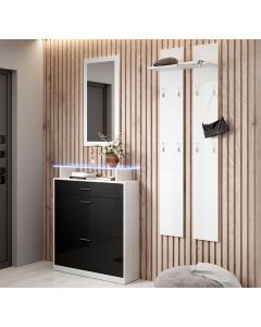 Ensemble de meubles d’entrée avec miroir et porte-manteau Paola blanc et noir