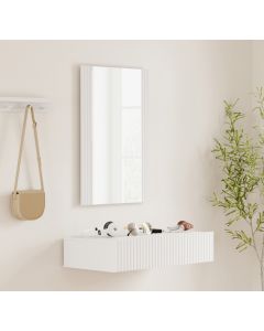 Meuble d'entrée Blanc cannelé avec miroir et tiroir Amira