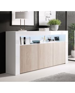 Bahut modèle Aker couleur blanc brillant et sonoma mat