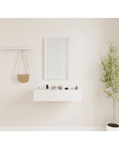 Meuble d'entrée Blanc cannelé avec miroir et tiroir Amira