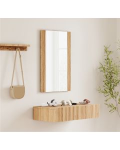 Meuble d'entrée couleur Chêne Alba cannelé avec tiroir et miroir Amira