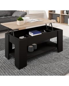 Table basse relevable Noir et Sonoma 100 cm Nicoleta