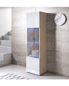 Vitrine modèle Luke V6 (40x165cm) couleur sonoma et blanc avec pieds standard
