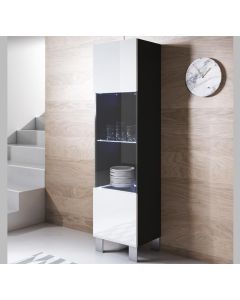 Vitrine modèle Luke V6 (40x177cm) couleur noir et blanc avec pieds en aluminium