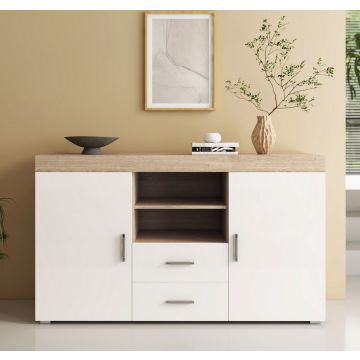 Buffet Salon modèle Roque couleur sonoma mate et blanc brillant