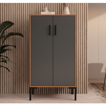 Buffet bas couleur Noyer Ambar et Gris 110,5 cm Lander L17