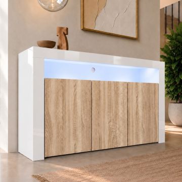 Bahut modèle Aker couleur blanc brillant et sonoma mat