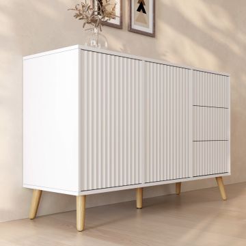 Buffet Cannelé Renzo L - 2 Porte et Tiroirs - Blanc